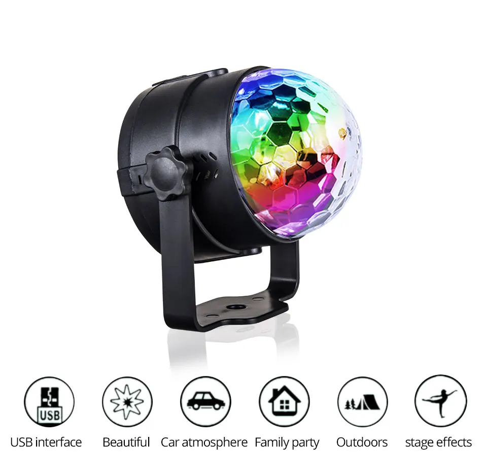 ATcomm светодиодный RGB автомобильный Хрустальный Магический вращающийся шар сценический светильник s USB 5 в красочные Авто Декоративные вечерние ИК-пульт дистанционного управления музыкальный светильник