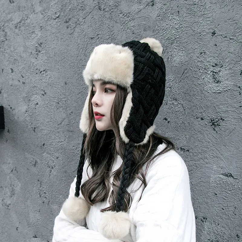 Женская зимняя шапка-бомбер в Корейском стиле шапка с защитой от холода для