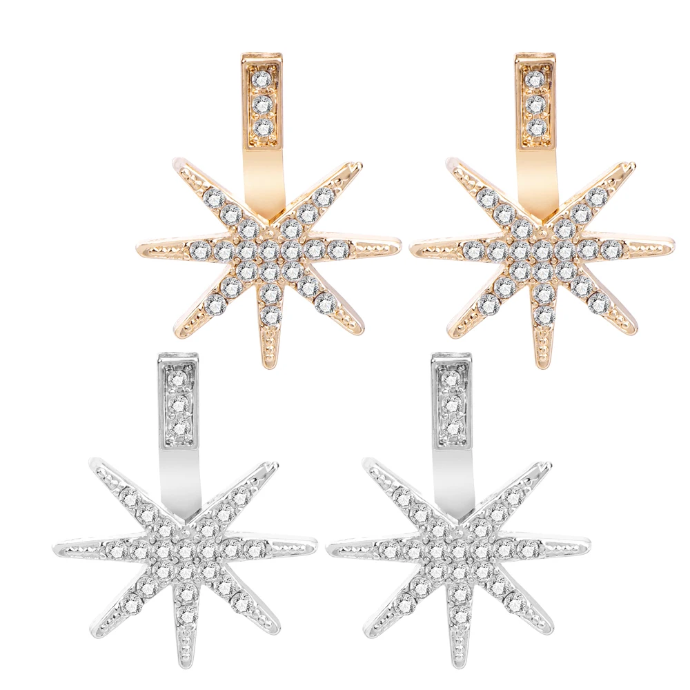 Fashion Trendy Gold Color Star Stud Earrings Double Sided for Women Wedding Party Jewelry Friendship Gift Wholesale | Украшения и