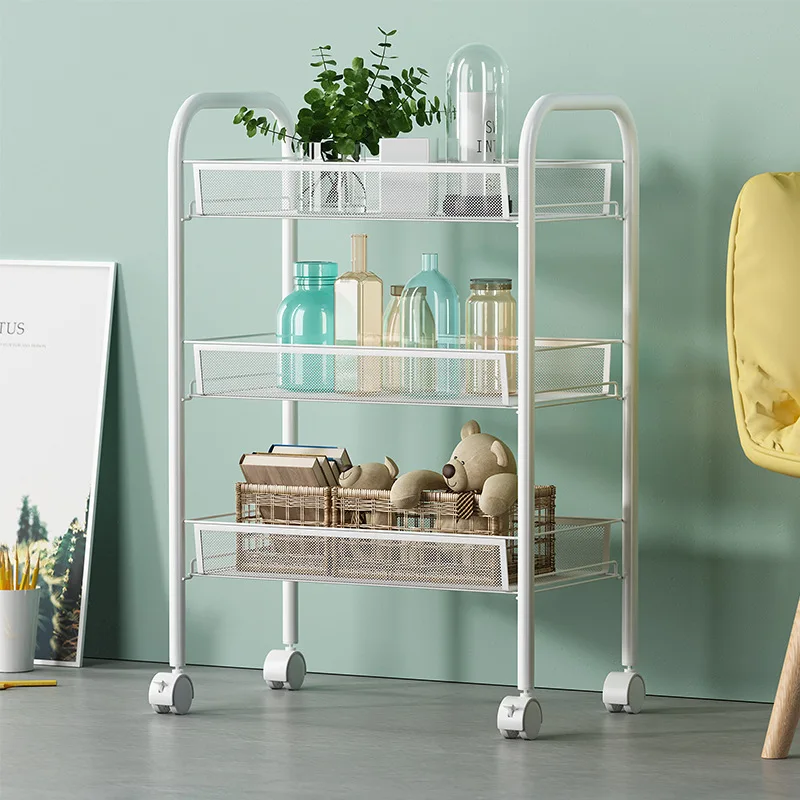 

Three/four/five-layer Metal Floor Kitchen Bathroom Living Room Beauty Salon Storage Cart Rack for Food Sundries Towel Organizer