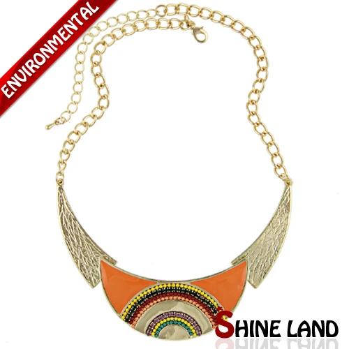 Orange Shineland Collares новые модные женские этнические эмалированные бусы в форме Луны колье массивное ожерелье с подвеской Золотое ювелирное изделие - Окраска металла: Orange