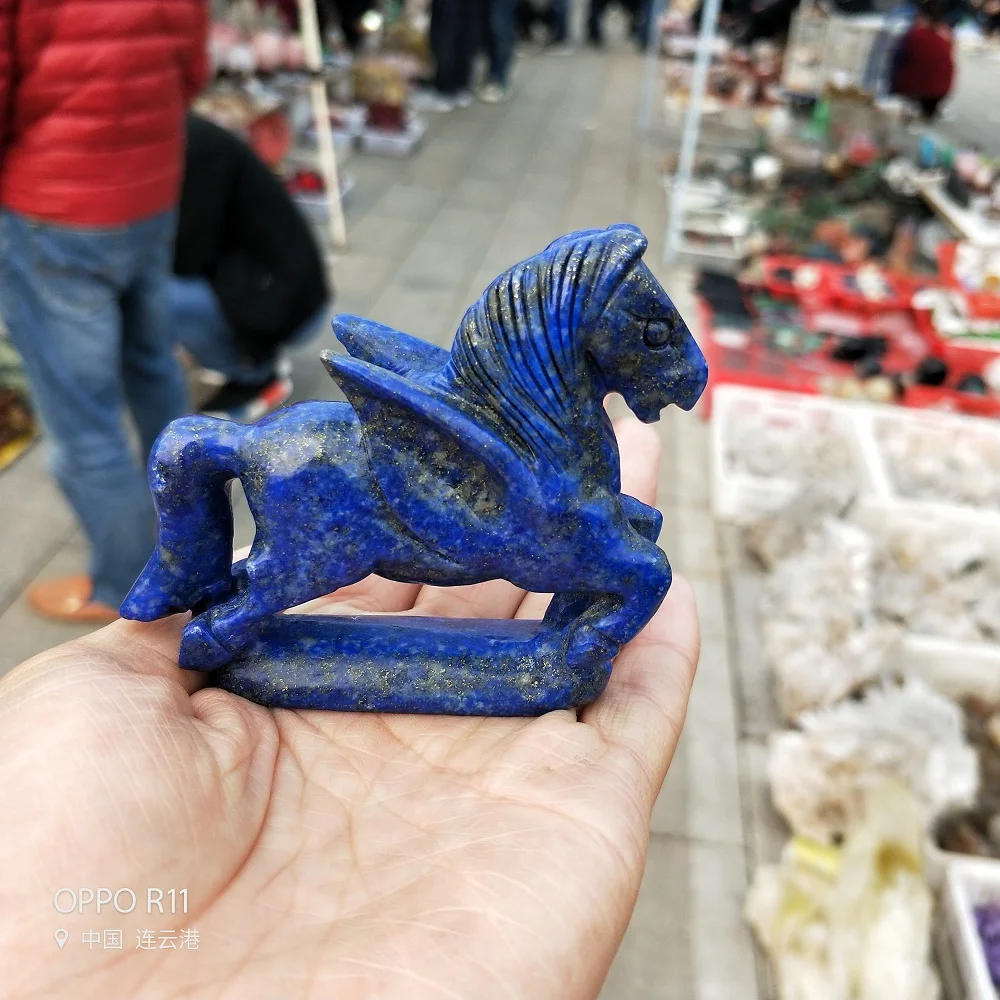 Резьба из натурального кристалла лазурит Лошадь Единорог животное тотем статуя