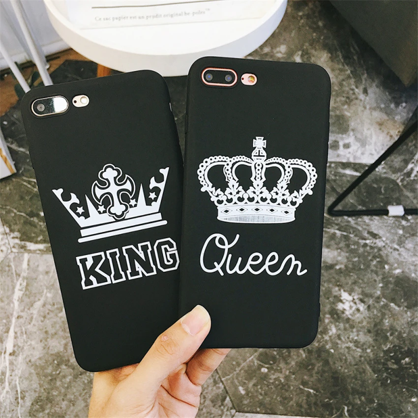 Модный чехол для телефона с короной iPhone 7 8 Plus милый KING Gueen матовая ультратонкая