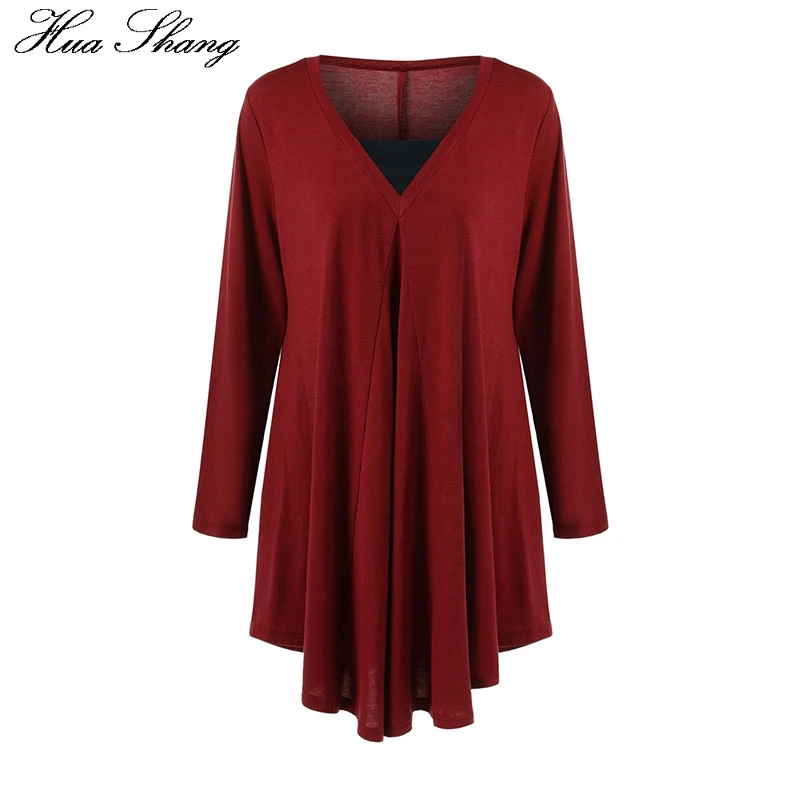 Блузка Женская длинная осенне зимняя с V образным вырезом и длинным