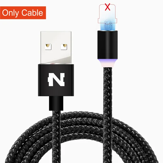 Магнитный светодиодный USB кабель для зарядного устройства для iPhone 6S 6 s 7 8 Plus Xs Max X 10 5 SE Micro usb type C Android USB-C провод для быстрого заряда - Цвет: Black Cable No Plug