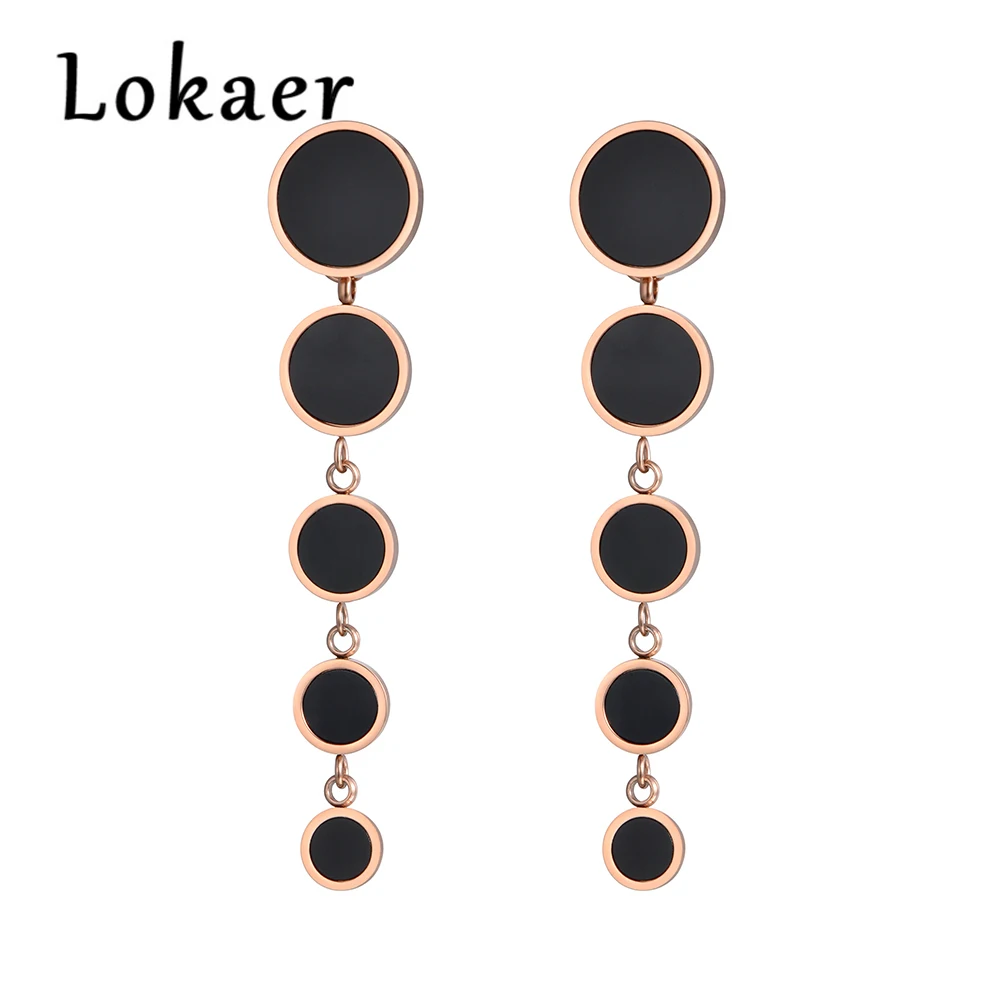 Lokaer, серьги из нержавеющей стали, раздельные, 5 черных дисков, серьги-гвоздики, розовое золото, цвет, ювелирные изделия для женщин, подарок E18449