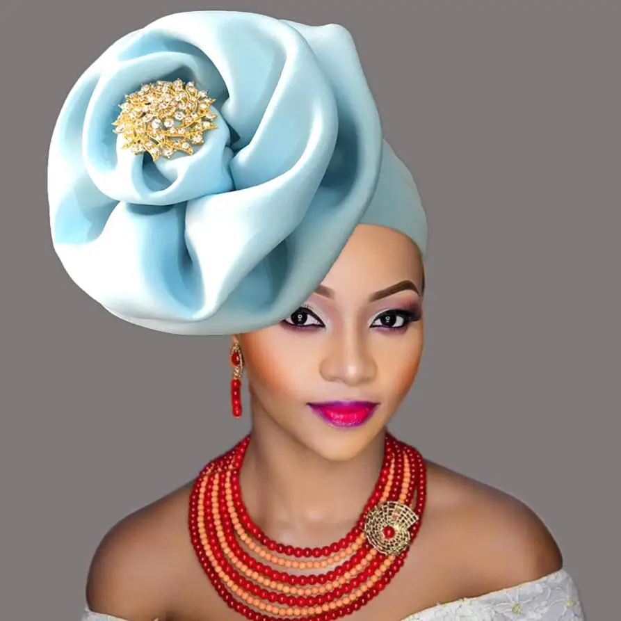 Turban africain femme african turbans with brooch flower party cap head wraps for women | New Headwear
