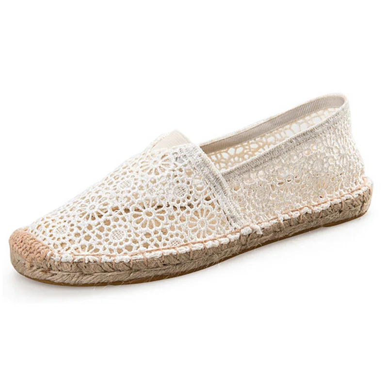 Женские летние повседневные эспадрильи кружевные плоские туфли дышащие лоферы