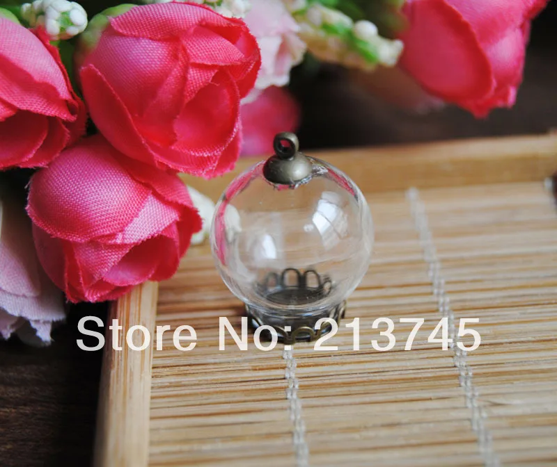 

Freeshipping Charm 20*12mm Glass bubble & bronze lace base& 6mm cap Set DIY glass vial pendant DIY glass ball cover