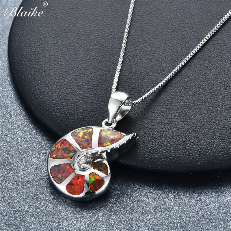 Blaike Personality Conch Green/Orange/Purple/White Fire Opal Pendant Necklaces for Women Silver Color Jewelry gift | Украшения и
