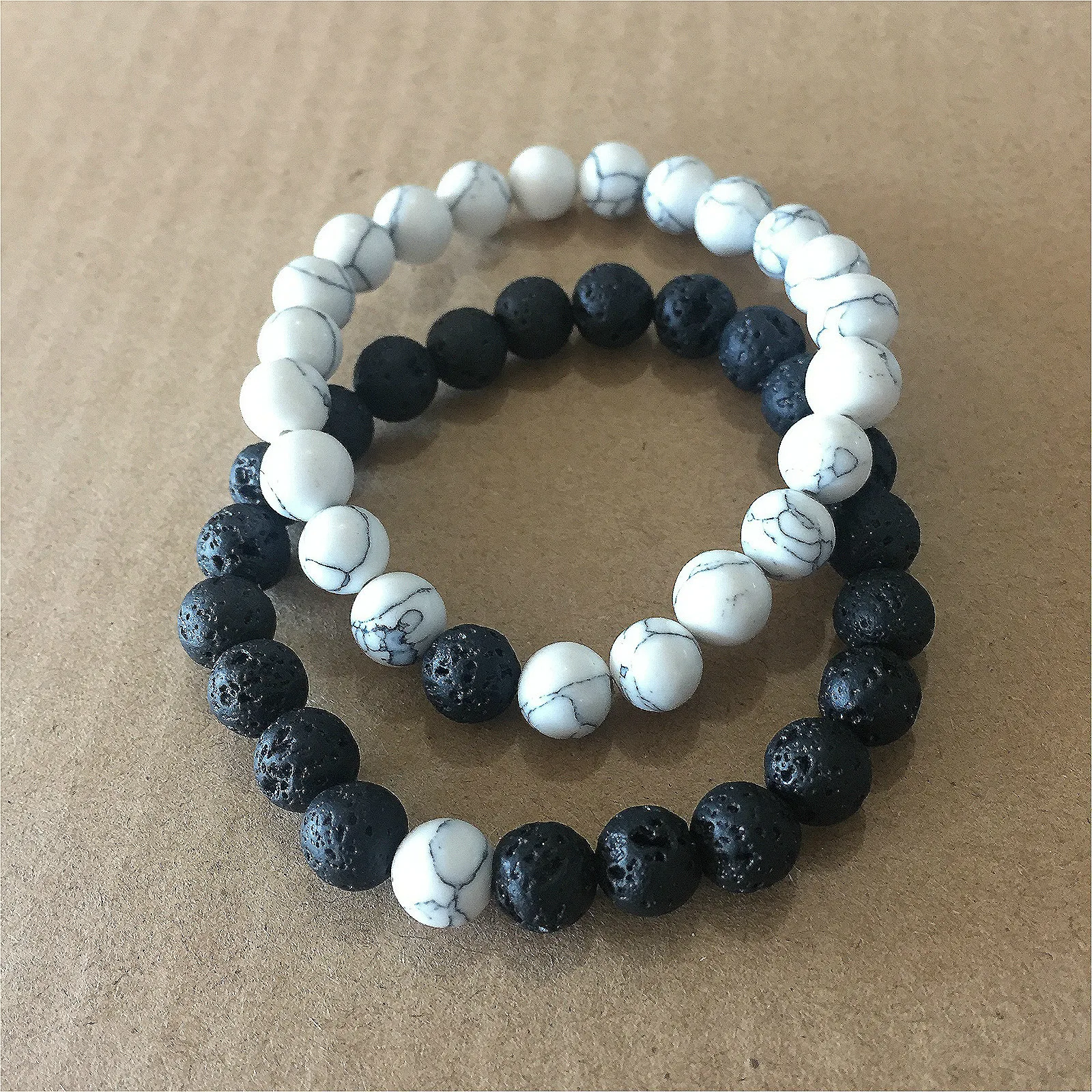 2 шт./компл. парный браслет с классическим натуральным камнем белые и черные