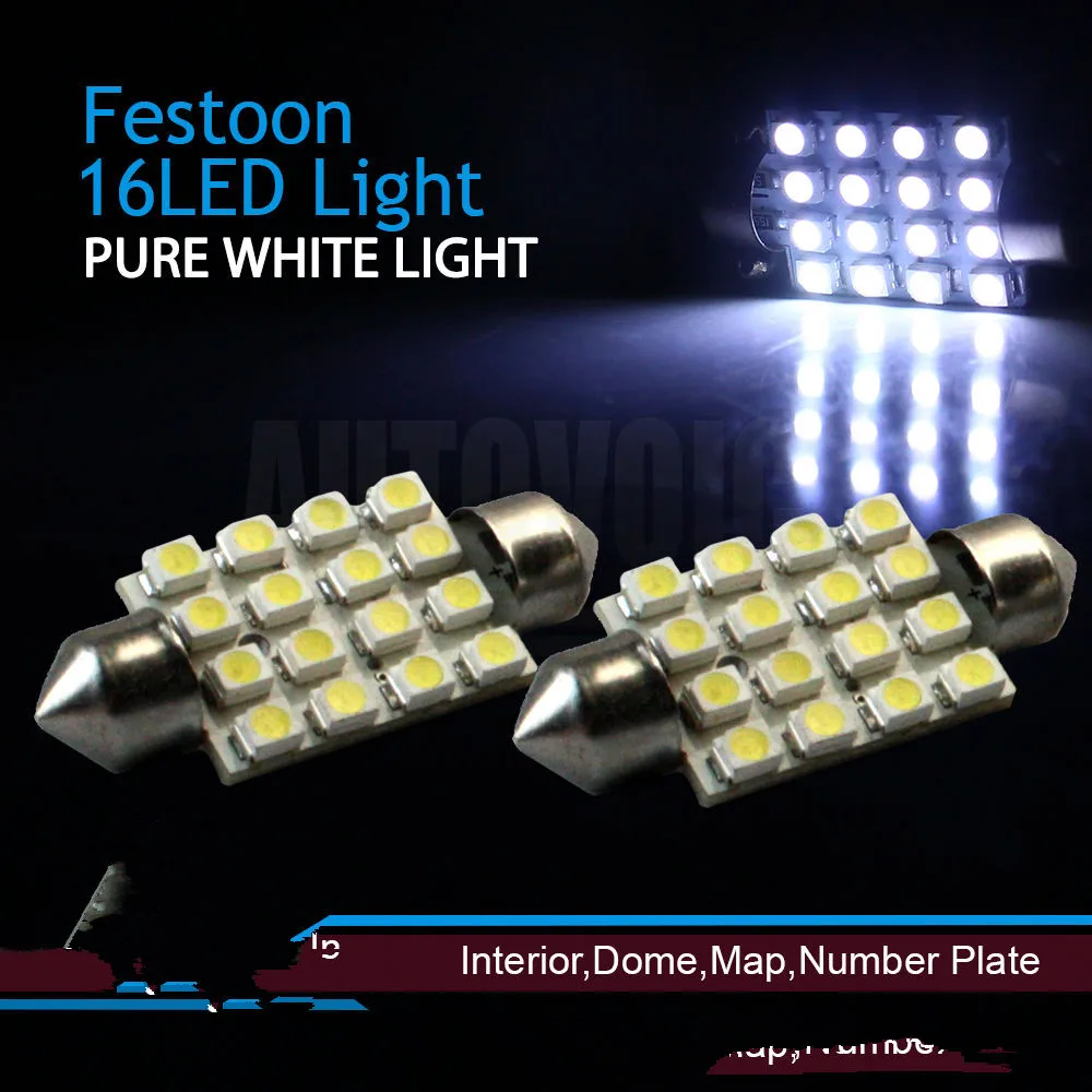 

Free Shipping 10pcs Festoon 41mm 1.5W 16xSMD3528 White Light LED Bulb for Car Reading Lamp (12V) luz de leitura de carro levou