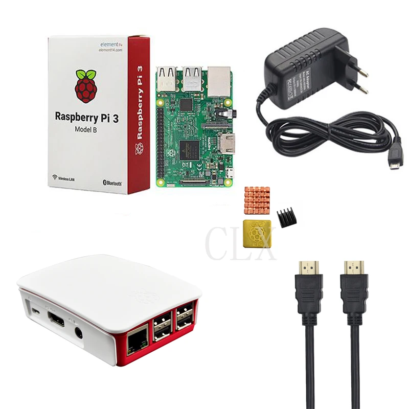Raspberry Pi 3 Model B + стартовый комплект чехол карта 16GB адаптер питания 5V 3A кабель HDMI