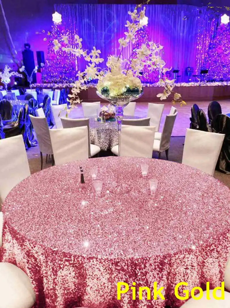 B·Y 72inch-180cm Round Sequin Tablecloth Pink Gold Sequin Table Cover for Christmas Party Wedding decor-9531