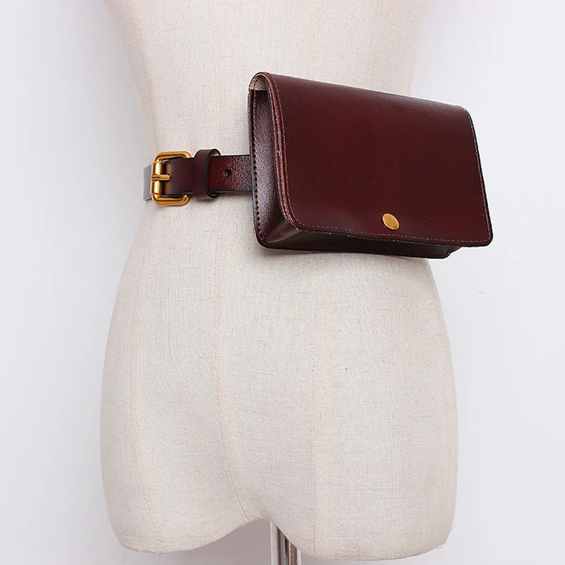 Женский кожаный ремень TWOTWIN с маленькой сумкой на талию пояс из коровьей кожи