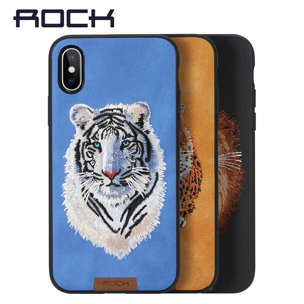 Чехол для iPhone X Серия ROCK Beast чехол задняя крышка протектор PC + TPU вышитый узор X|case for
