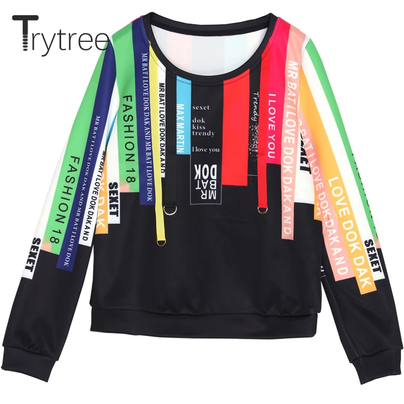 Весенне летние женские свитшоты Trytree уличная одежда Разноцветные полосатые