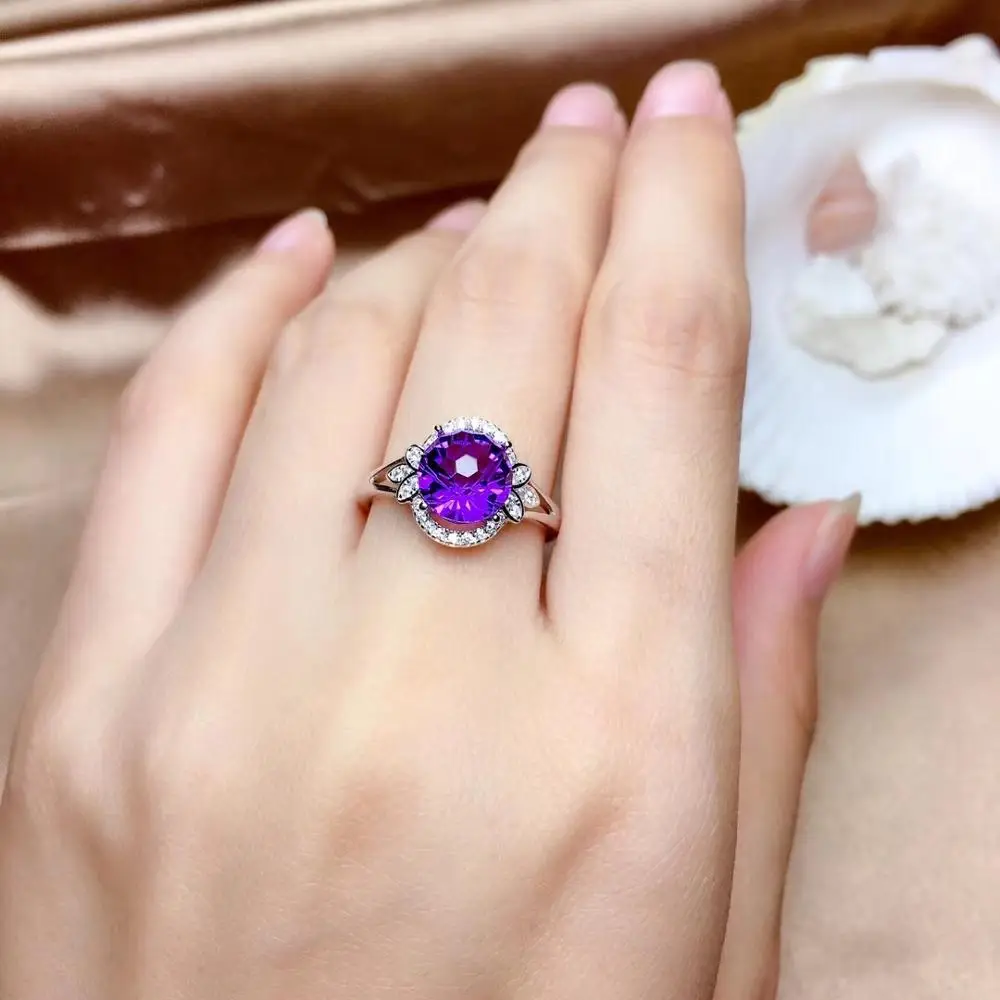 Кольцо с камнем рождения, 925 серебряное кольцо, Фиолетовый аметист, драгоценный камень, кольцо для женщин, кольцо с драгоценным камнем, Круглый драгоценный камень, кольцо, любовь, подарок на свидание, кольцо для девушек