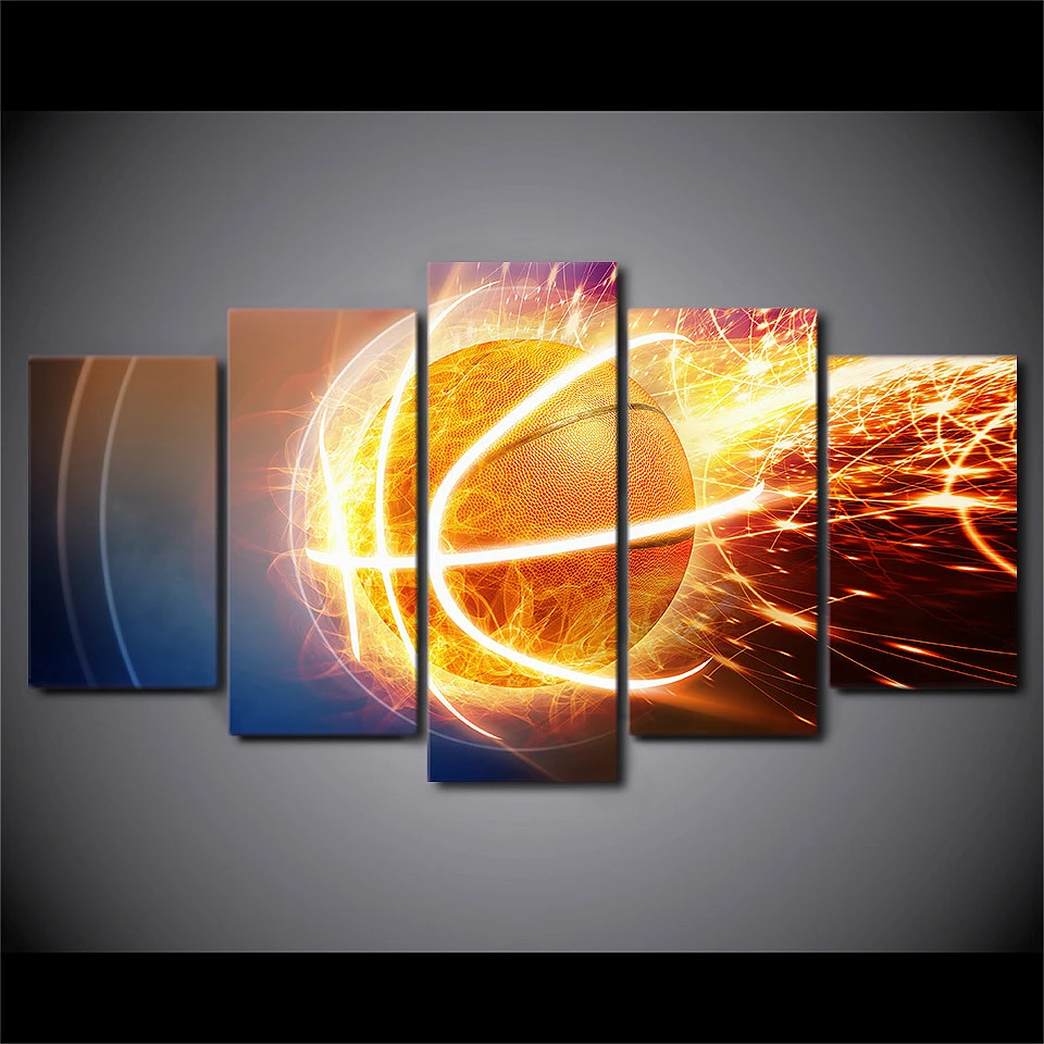 Современные HD печатных Wall Art Рамки Холст Фотографии 5 шт. дым для игры в баскетбол