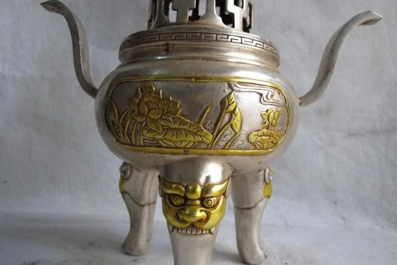 Тибетский белый медный Бронзовый Серебристый позолоченный gloriette павильон