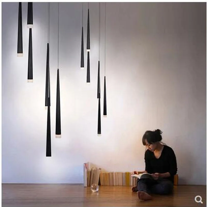 

L Duplex modern minimalist creative personality rotating villa long cone conical staircase chandelier