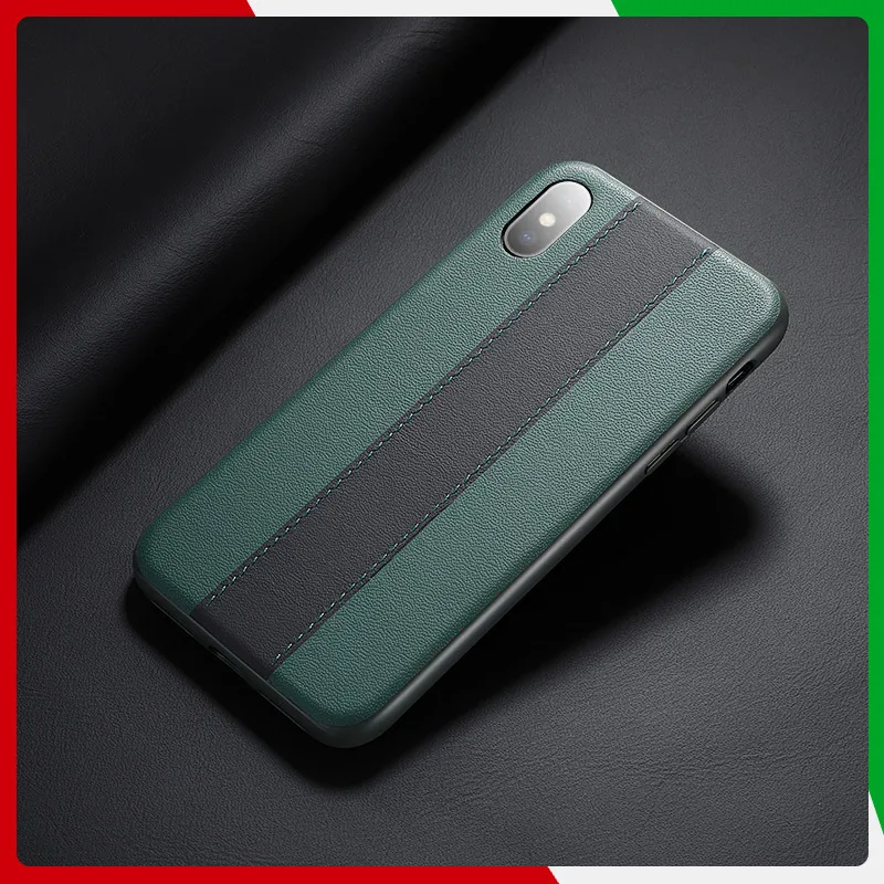 Green Black Sancore натуральная кожа наппа защитный чехол для телефона для iPhone X XS Max Роскошный PU ткань для iPhone Сумка задняя крышка - Цвет: Green Black