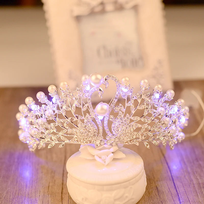 Тиары и короны блестящие Лебедь Стразы Свадебные светящаяся Королева Корона