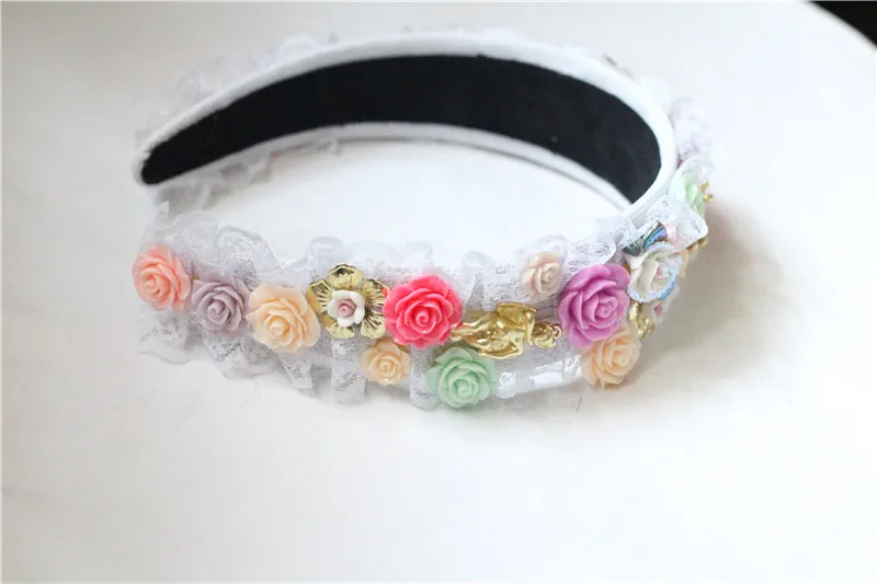 2017 модные тиары Подиумные кружевные керамические цветы корона барокко ободки