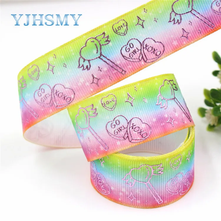 YJHSMY G-18808-884 25 мм 10 ярдов Лазерная Серебряная любовь печатная лента гросгрен DIY головной убор Свадебная подарочная упаковка материал - Цвет: G-18808-888