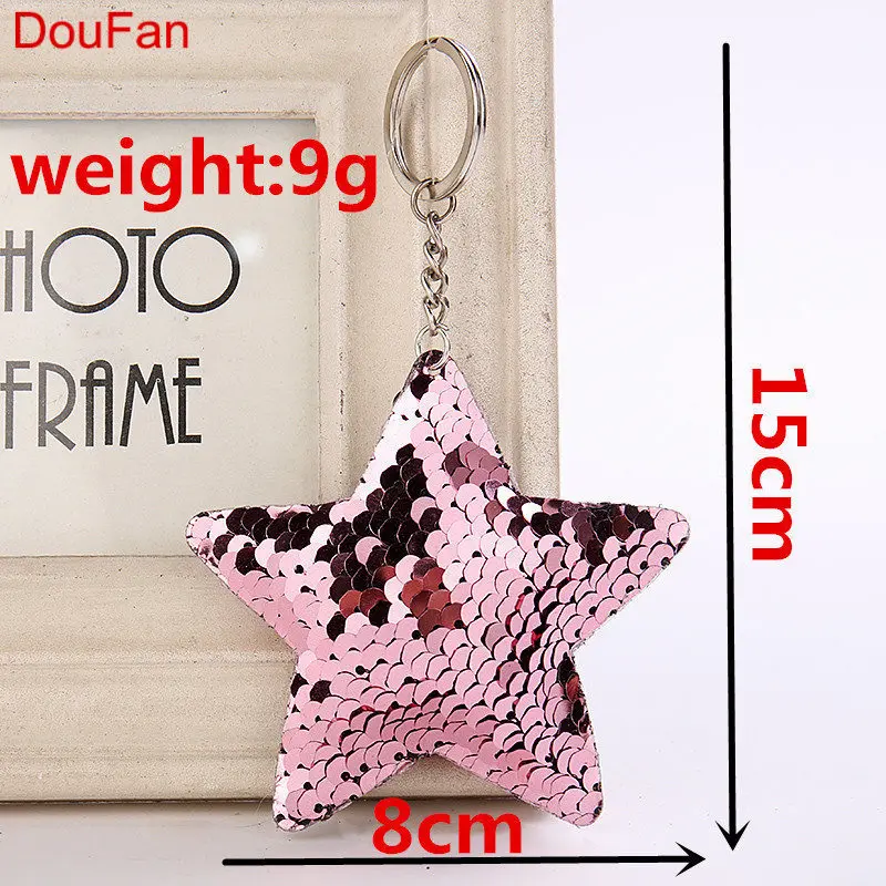 

DouFan Cute Chaveiro Star Keychain Glitter Pompom Sequins Key Chain Gifts For Women Llaveros Mujer Car Bag Accessories Key Ring