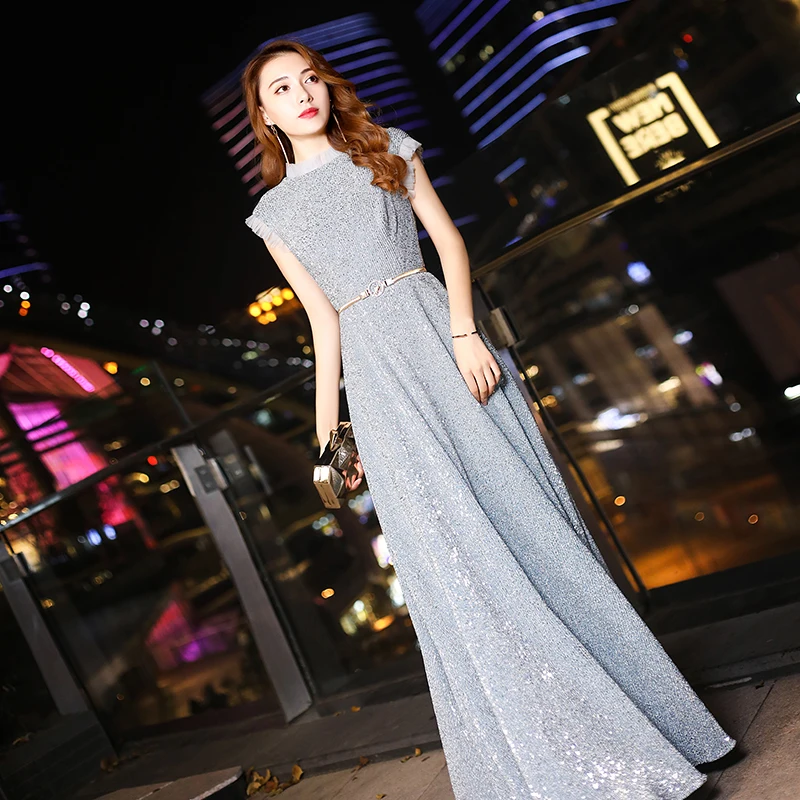 Robe De Soiree YIDINGZS Элегантное Длинное Вечернее Платье Серебряные вечерние платья Настоящее простое