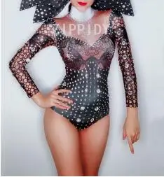 only bodysuit Яркие Серебряные стразы с длинными рукавами спандекс боди вечерние женские Выпускные вечерние наряд певицы танцевальный наряд сценическая одежда - Цвет: only bodysuit