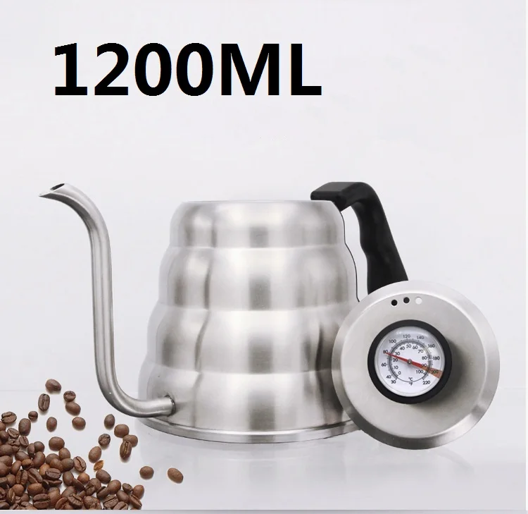 

Капельный чайник V60, 1200 мл, из нержавеющей стали 304, с термометром, для домашнего использования, для чая, бариста, кофейного инструмента, 2018