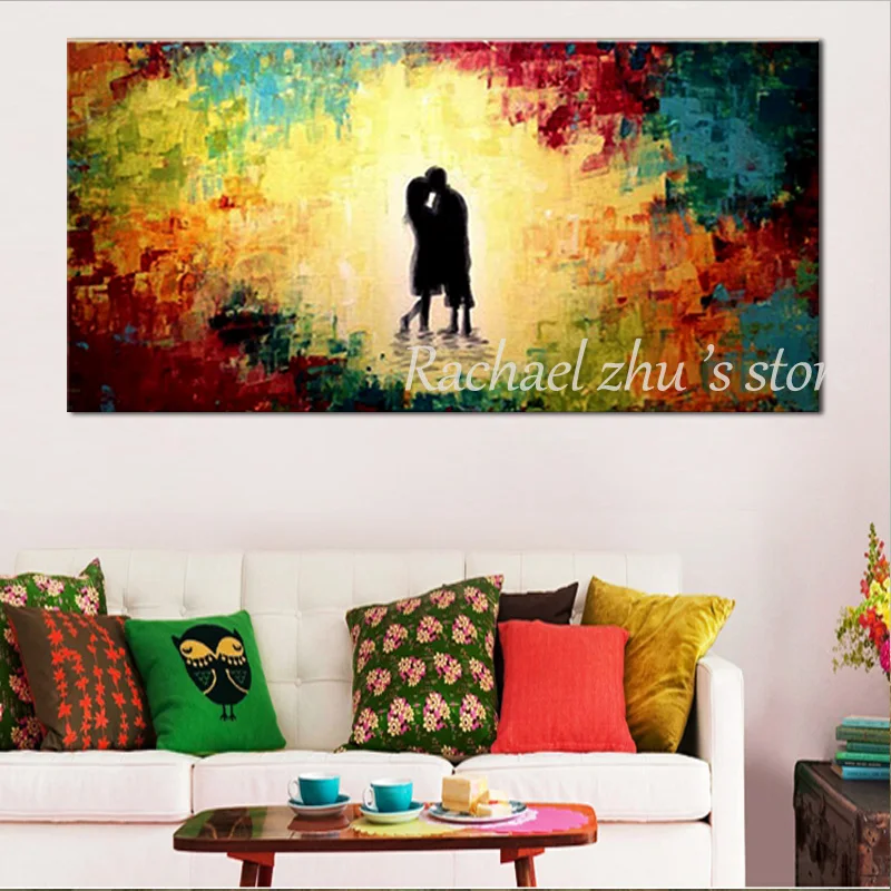 

Hand Painted Modern Abstract Couple Kissing Oil Painting on Canvas One Romantic Couples Wall Pictures For Living Room Home Decor
