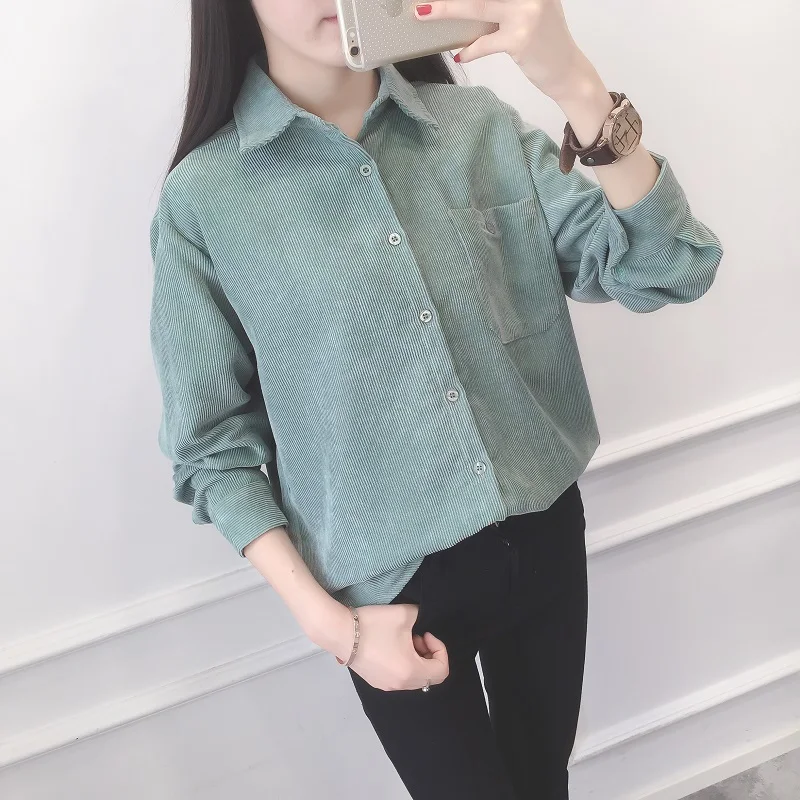 2018 теплая Женская Вельветовая хлопковая рубашка женские топы с длинным рукавом