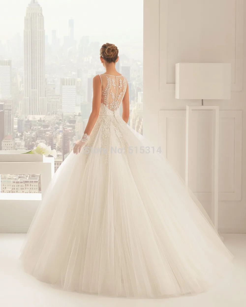 Custom Made 2015 New Princess Scoop Lace Romantic Woman vestidos de noiva Bride Weddings Dresses Free Shipping GV19 | Свадьбы и