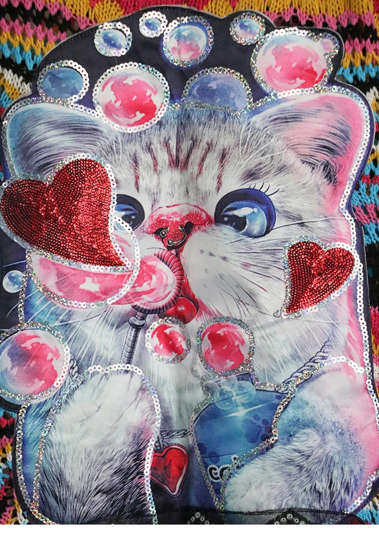 LORDXX свитер с мультяшным котом, Женский пуловер с дырочками, сетчатые свитера, вязанная Осенняя Вязанная одежда с блестками, Осенняя мода