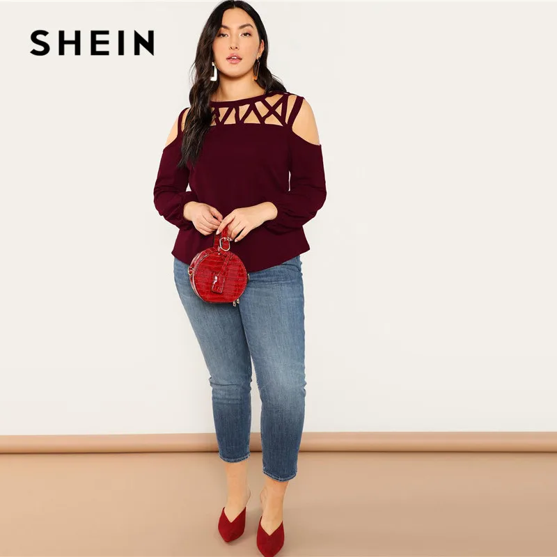 SHEIN черная Сексуальная Блузка с вырезами и открытыми плечами, рукав-фонарик, женская блузка большого размера, весна, повседневный однотонный топ, блузки, 3 цвета