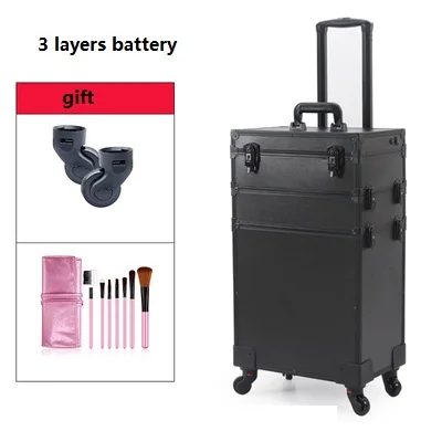 3 layer battery Алюминиевая рамка профессиональный макияж художника косметический чехол Красивая тележка чемодан монитор со светодиодной подсветкой коробка прокатки багажа - Цвет: 3 layer battery