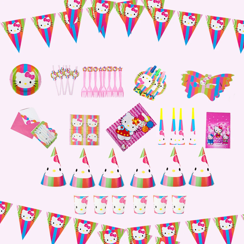78 шт. рисунок Hello Kitty тема для 6 детей день рождения посуда розовый мультфильм