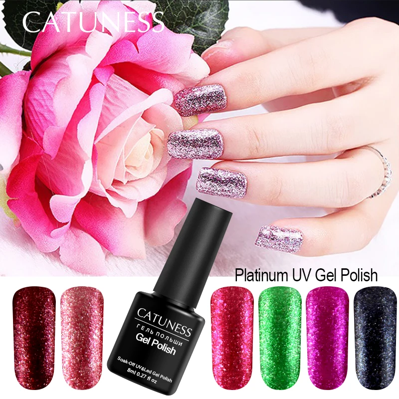 CATUNESS Platinum UV гель 8 мл Лак для ногтей УФ Вспышка порошок голубой драгоценный камень