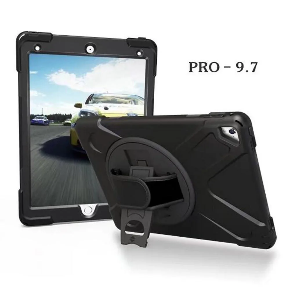 360 градусов вращающийся чехол для iPad Pro 9,7 A1673 A1674 A1675 сверхмощный силиконовый Жесткий ударопрочный чехол для детей чехол+ Флим+ ручка