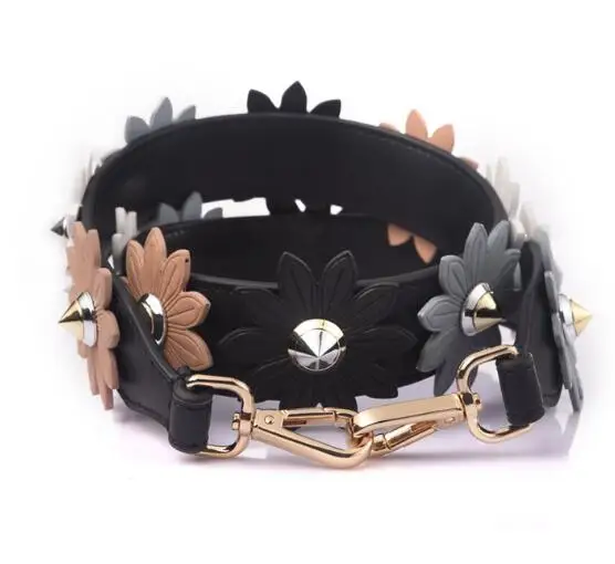 Black Gold Buckle Новинка, женская сумка из натуральной кожи, с ремешком, цветочный дизайн, Дамский плечевой ремень, шикарные сумки, аксессуары, A0072 - Цвет: Black Gold Buckle