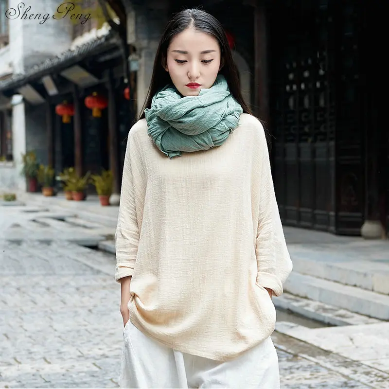 Chinese Women's Folk Style Tops Cotton and Linen China Costume Retro Wind Blouse Long Sleeve Shirt Q795 | Тематическая одежда