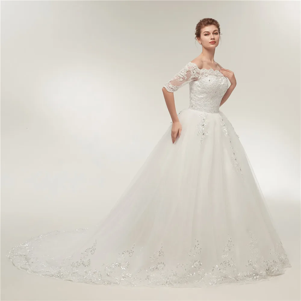Fansmile винтажные кружевные свадебные платья с длинным рукавом размера плюс свадебные платья Vestidos de Novia Тюль Mariage FSM-130T