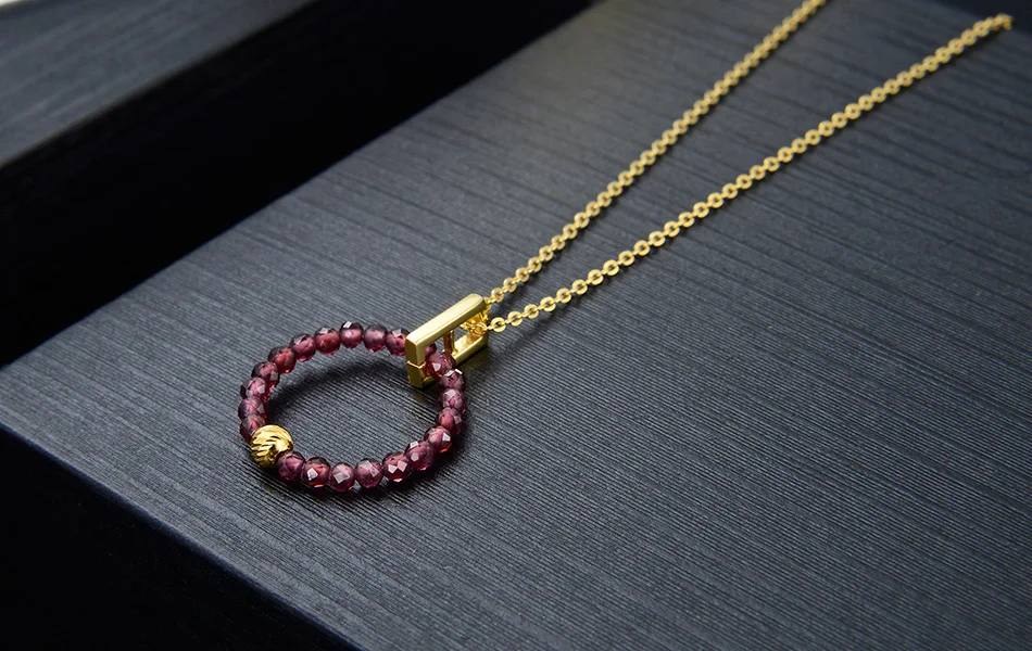 ORSA JEWELS 18K Золотой Красный Гранат подвеска круглой формы дамское ожерелье 925 пробы длинная Серебряная цепочка модные одиночные украшения SN154-R