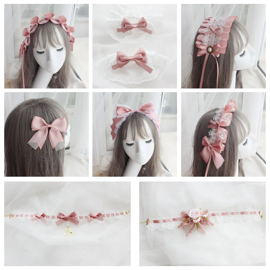 

Handmade Lullaby Cream Golden Anne's Breakfast Lolita Accessories Small Hairband with Sleeve Side Clip KC