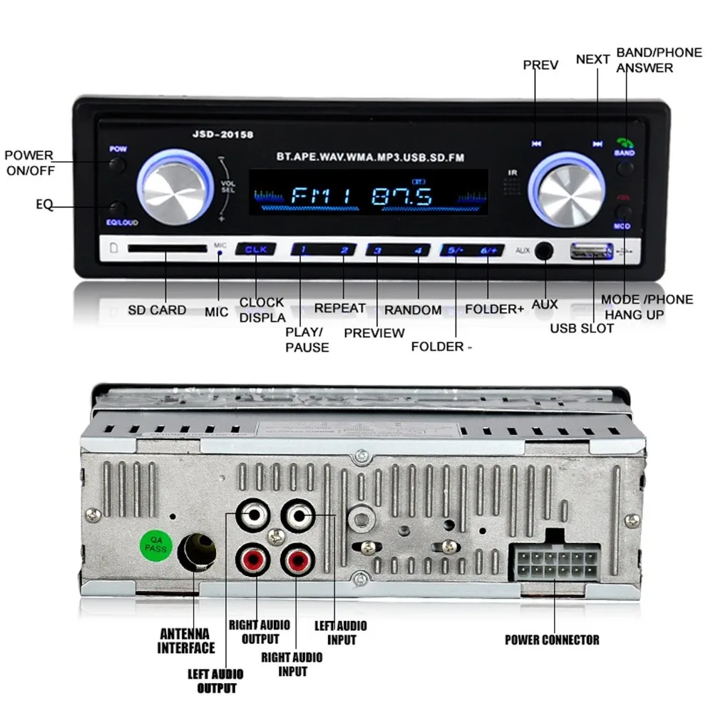 Автомагнитола JSD - 20158 12 В Bluetooth V2.0 стерео mp3-плеер FM радио приемник поддержка USB AUX