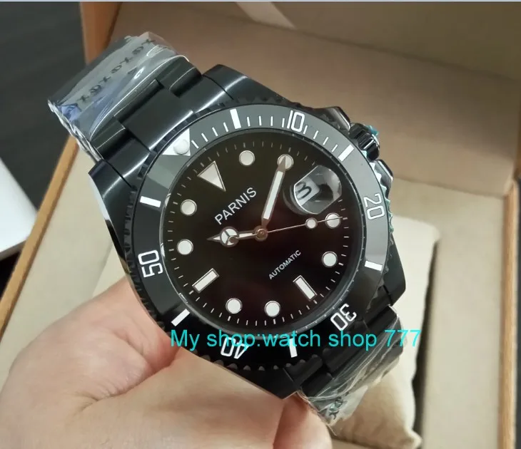 40 мм Parnis с сапфирами Crystal 21 jewels автоматический механизм движение черный