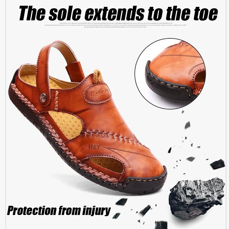 Мужские сандалии из натуральной кожи ZFTL черные повседневные пляжные шлепанцы